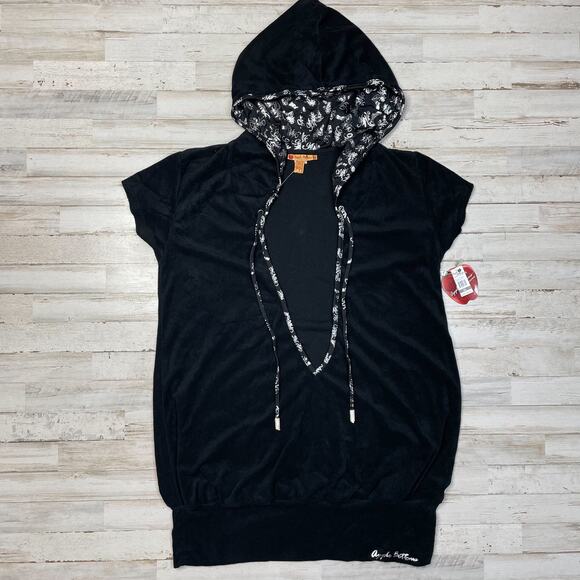 Apple Bottoms Black Silver Terry Hoodie Swim Coverup   SZ XL C101637 - Picture 2 of 9